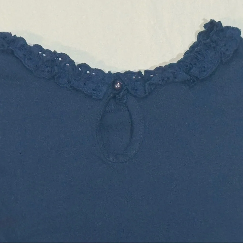 Girls‎ Navy Long Sleeve Blouse Lace Neck Cotton Shirt Size XL 12 14